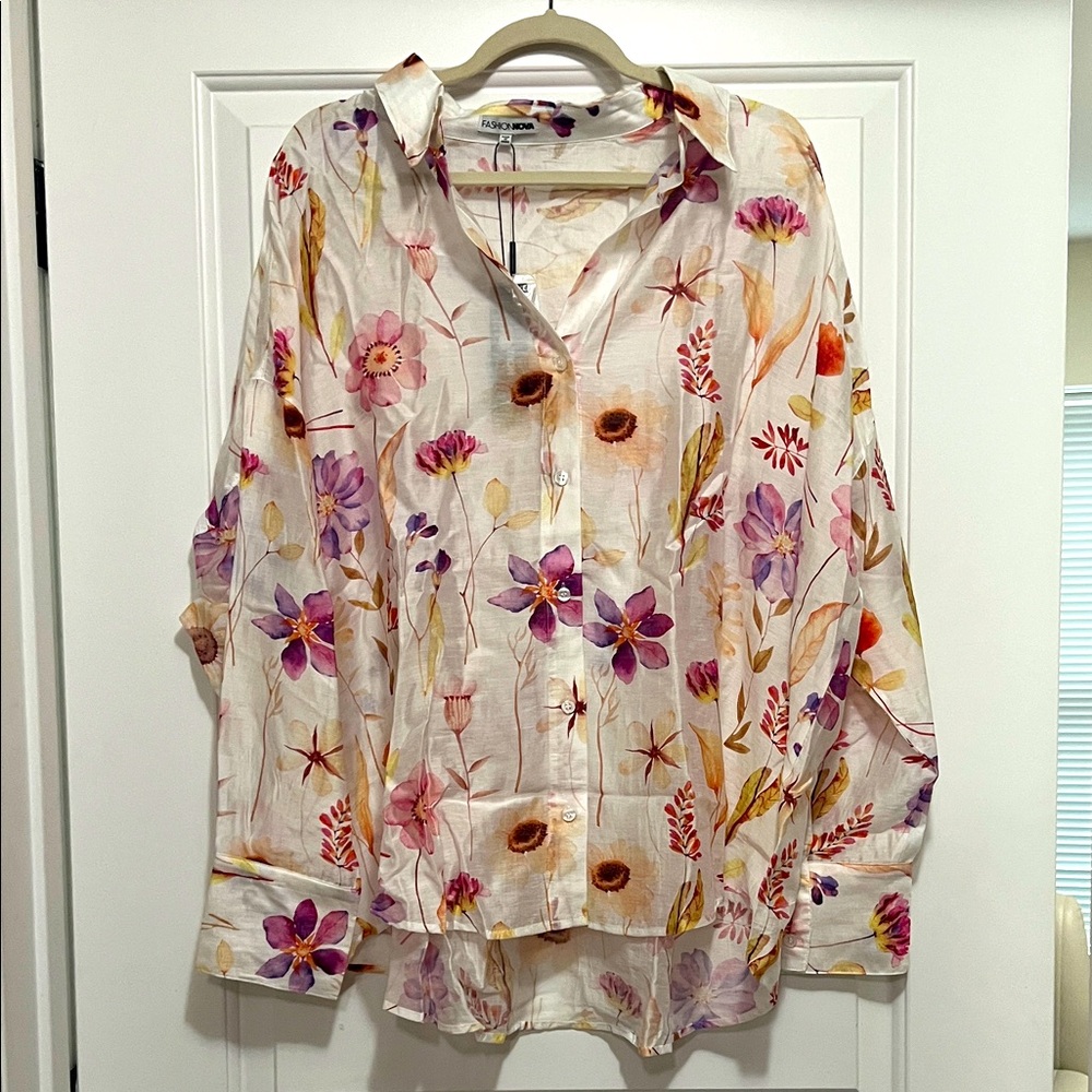 Fashion Nova Multicolor Floral Button-Down Shirt
